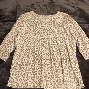 Lucky Brand Beige Leopard Print Long Sleeve Top